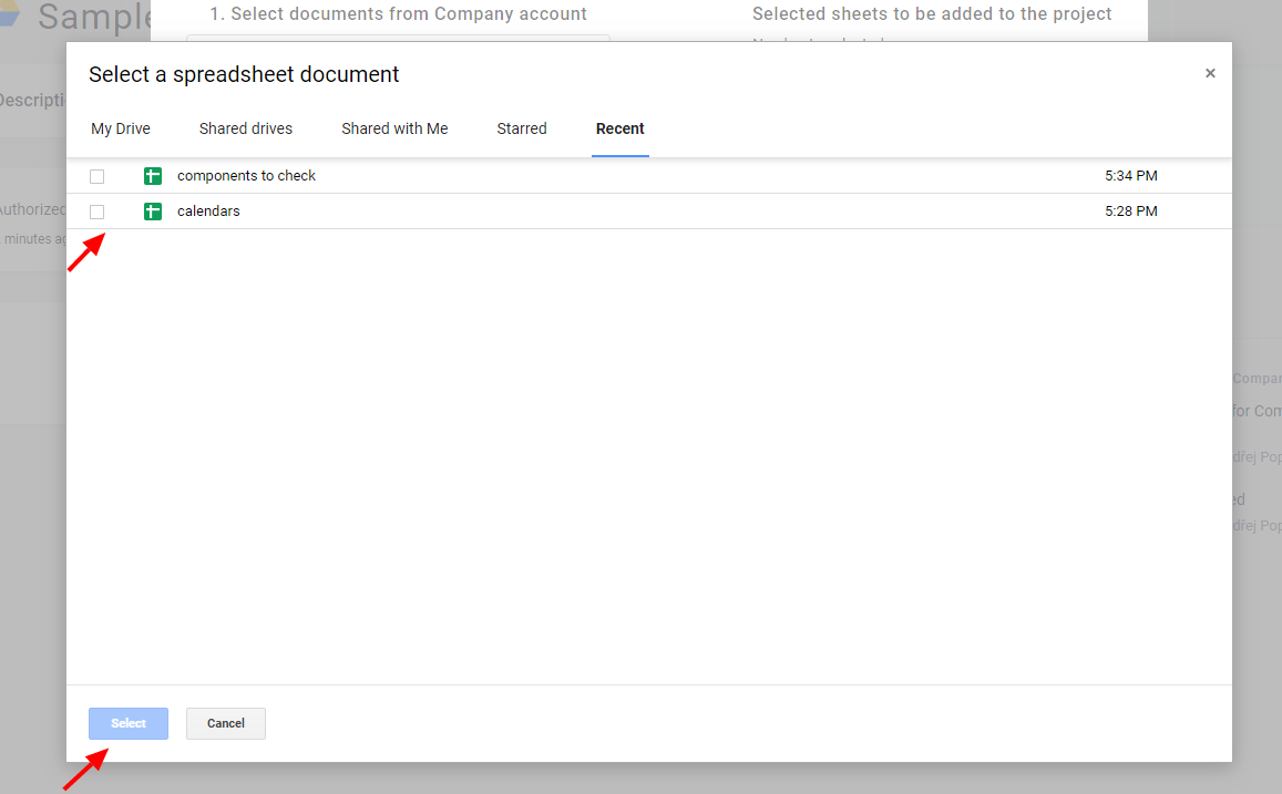 Screenshot - Select document