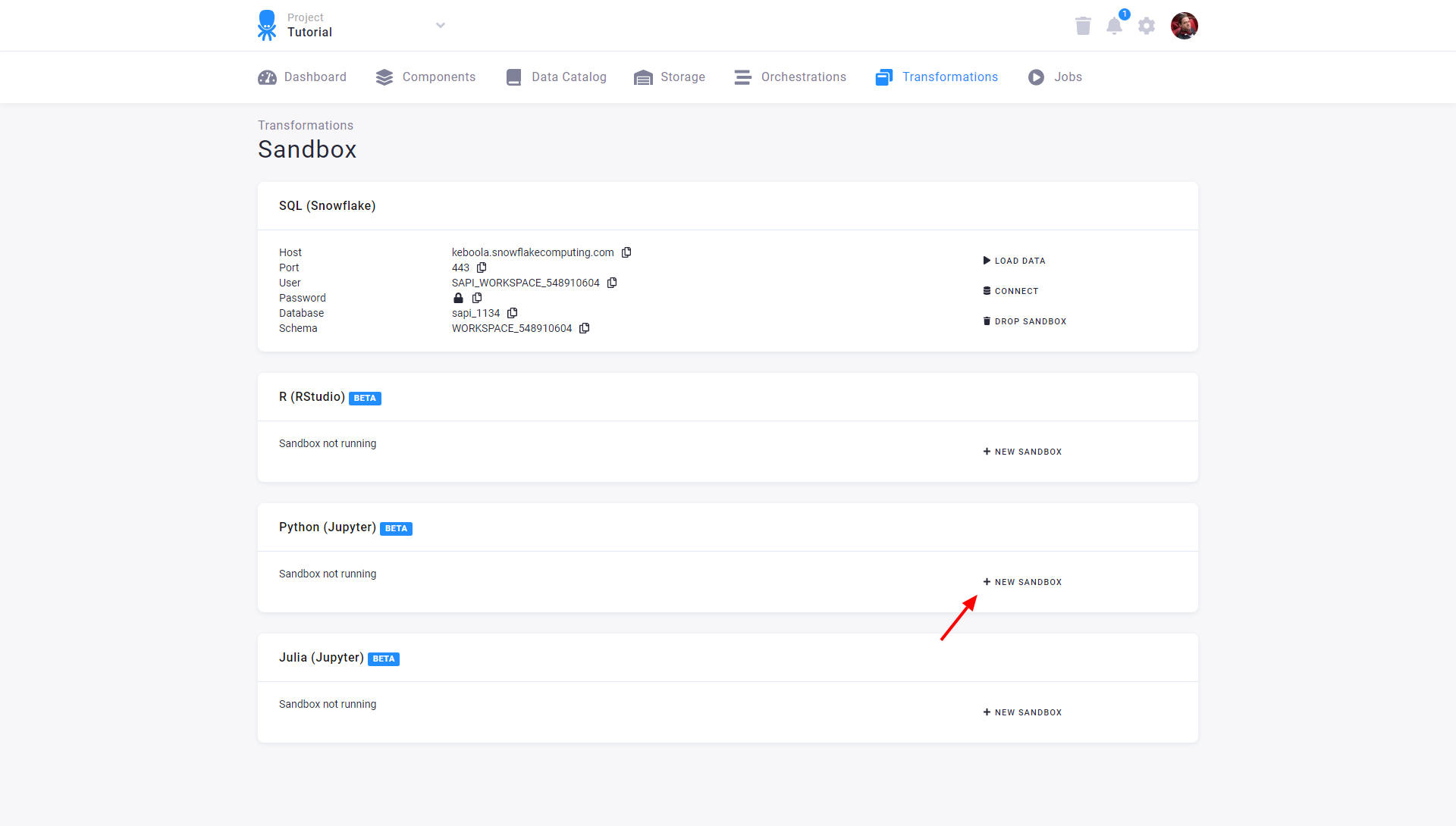 Screenshot - Create Sandbox